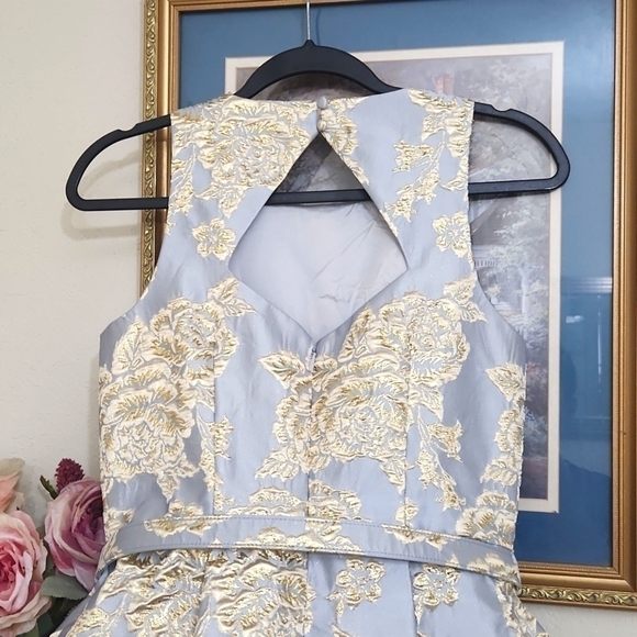 Metallic Golden Floral Dress Size 4 Formal Wedding Guest Party Prom - Picture 9 of 15